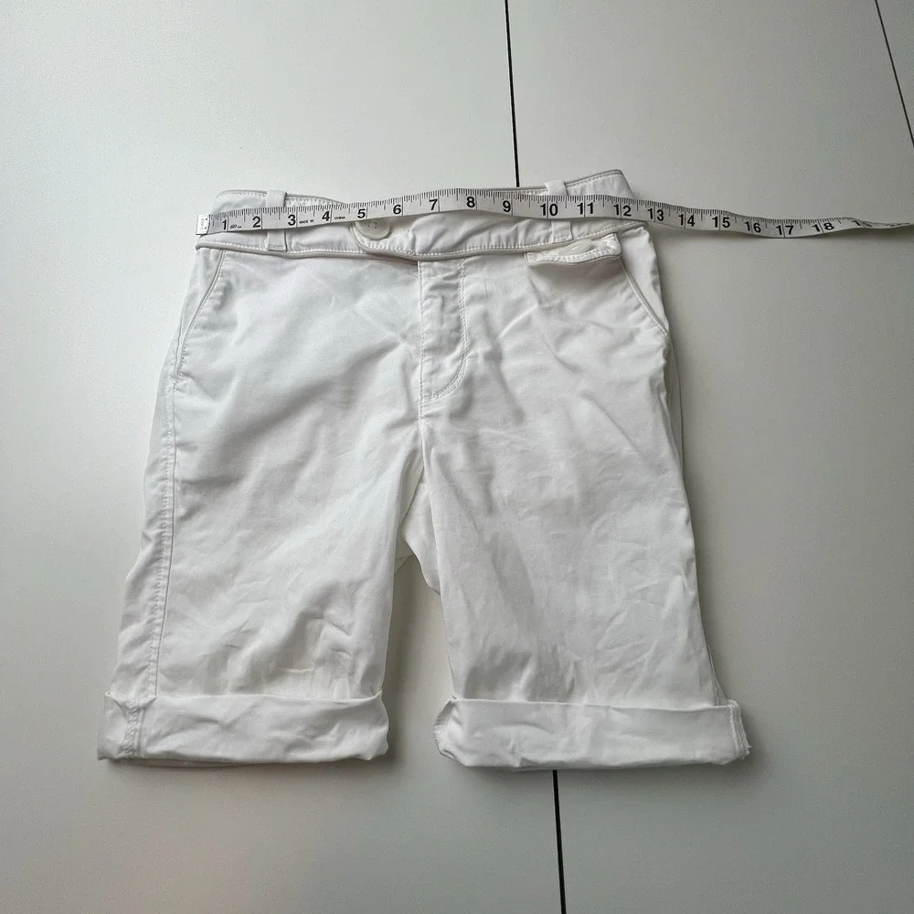 Gap Kids Bermuda Capri Cotton Spandex Roll Cuff Shorts White Beige Girls 12 Slim